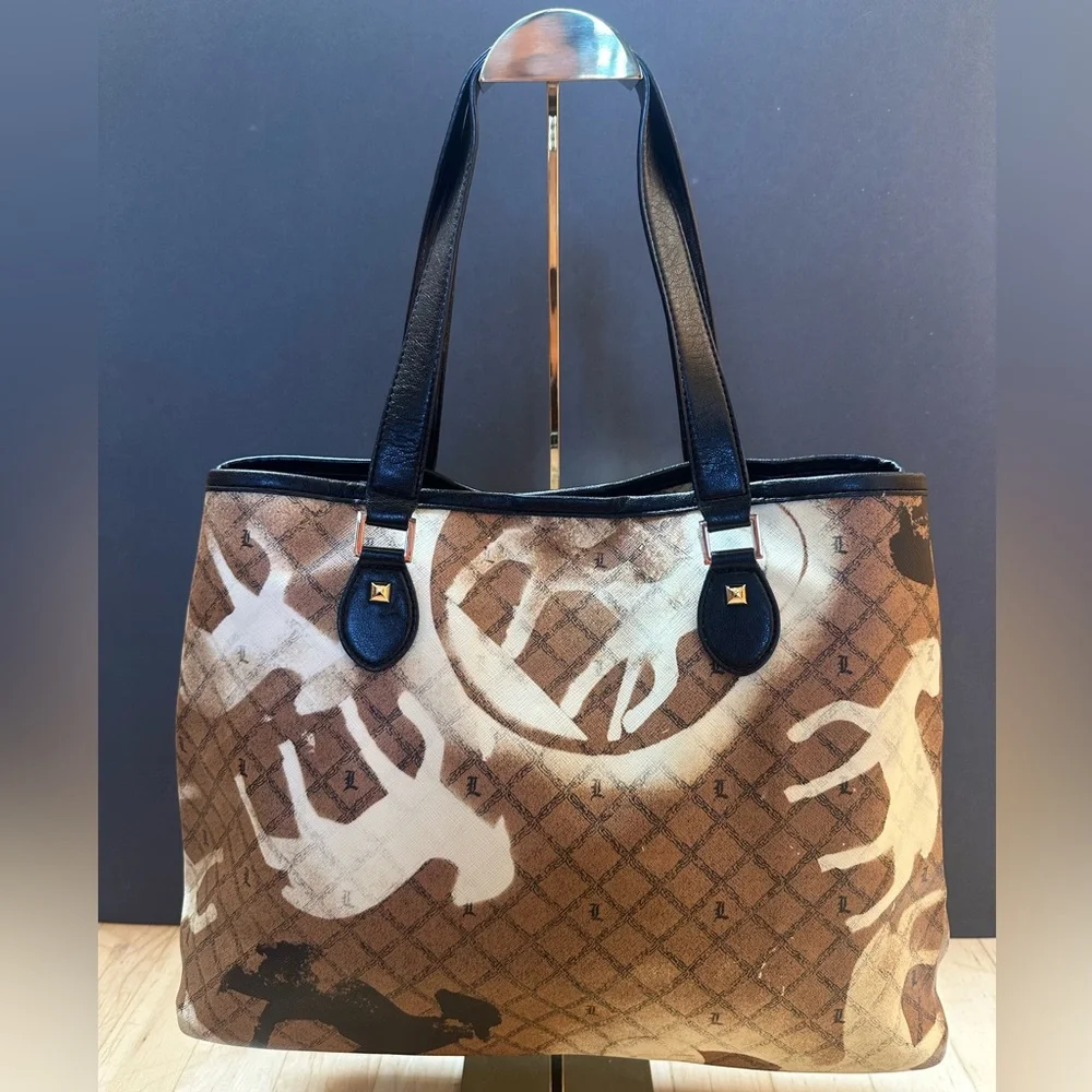 Rare L.A.M.B. By Gwen Stefani "Stencil" Graphic Tote + Stripped Cloth Bag - Picture 4 of 12